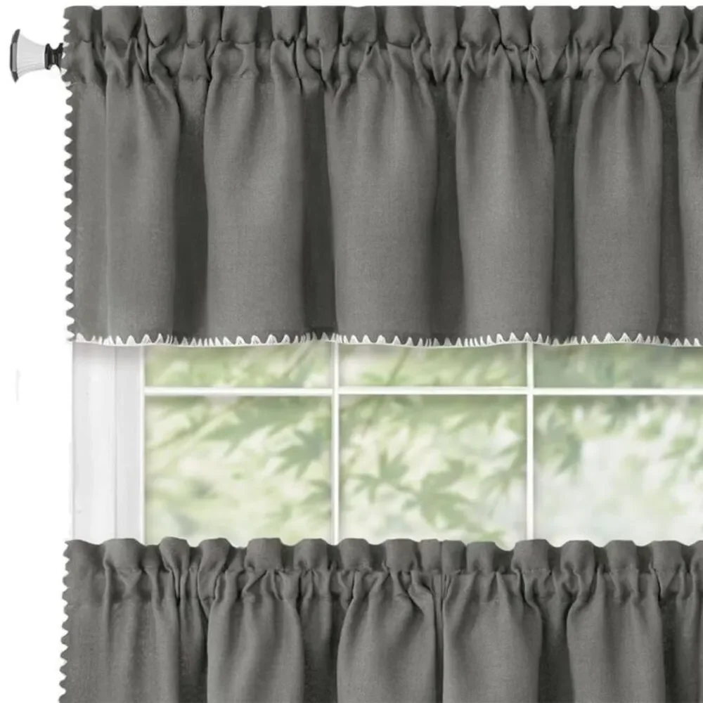 PowerSellerUSA 3 Pcs Stitch Embroidery Borders Window Kitchen Tier and Valance
